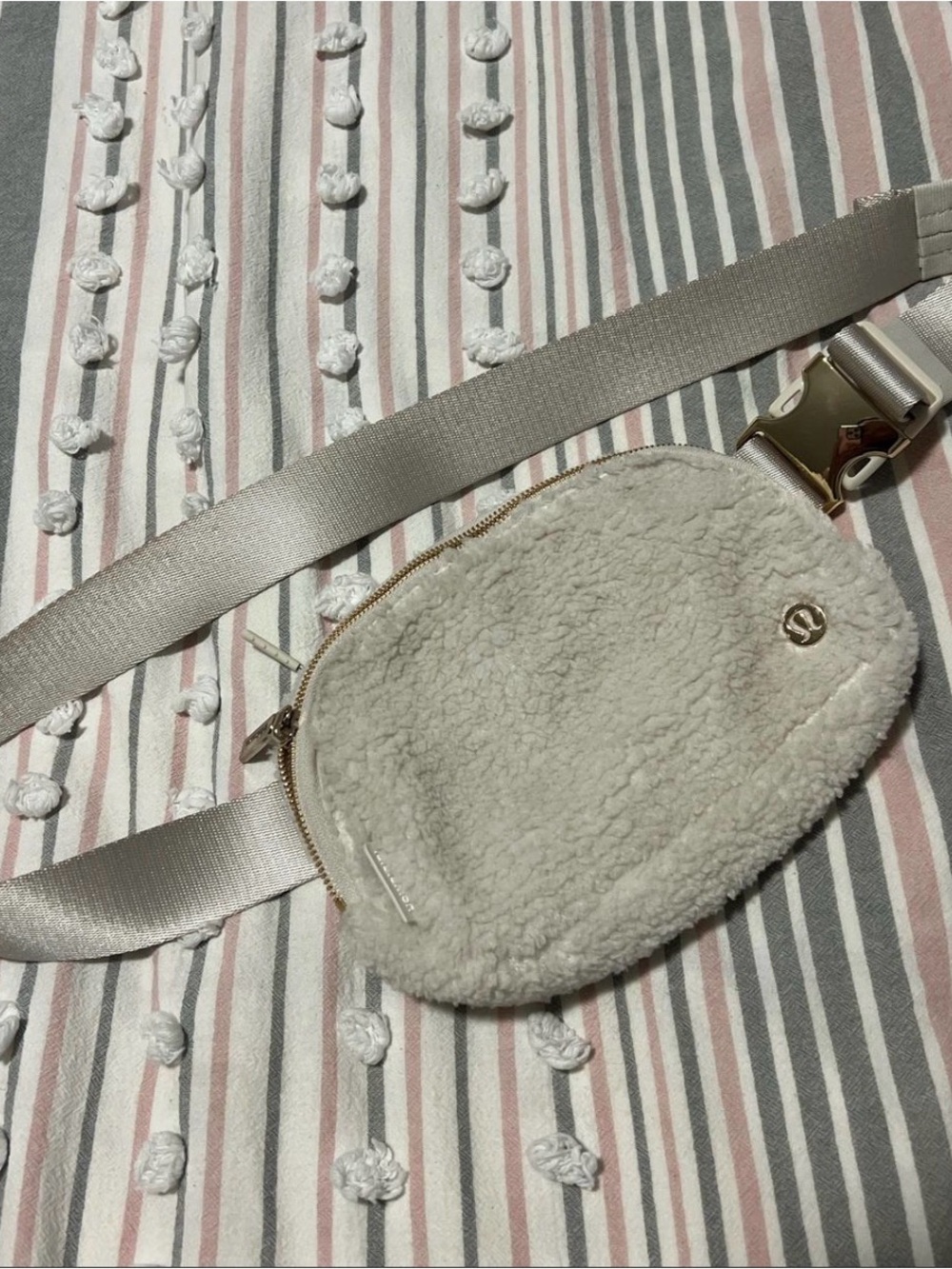 lululemon athletica Cream Sherpa Crossbody Belt Bag with Gold Hardware